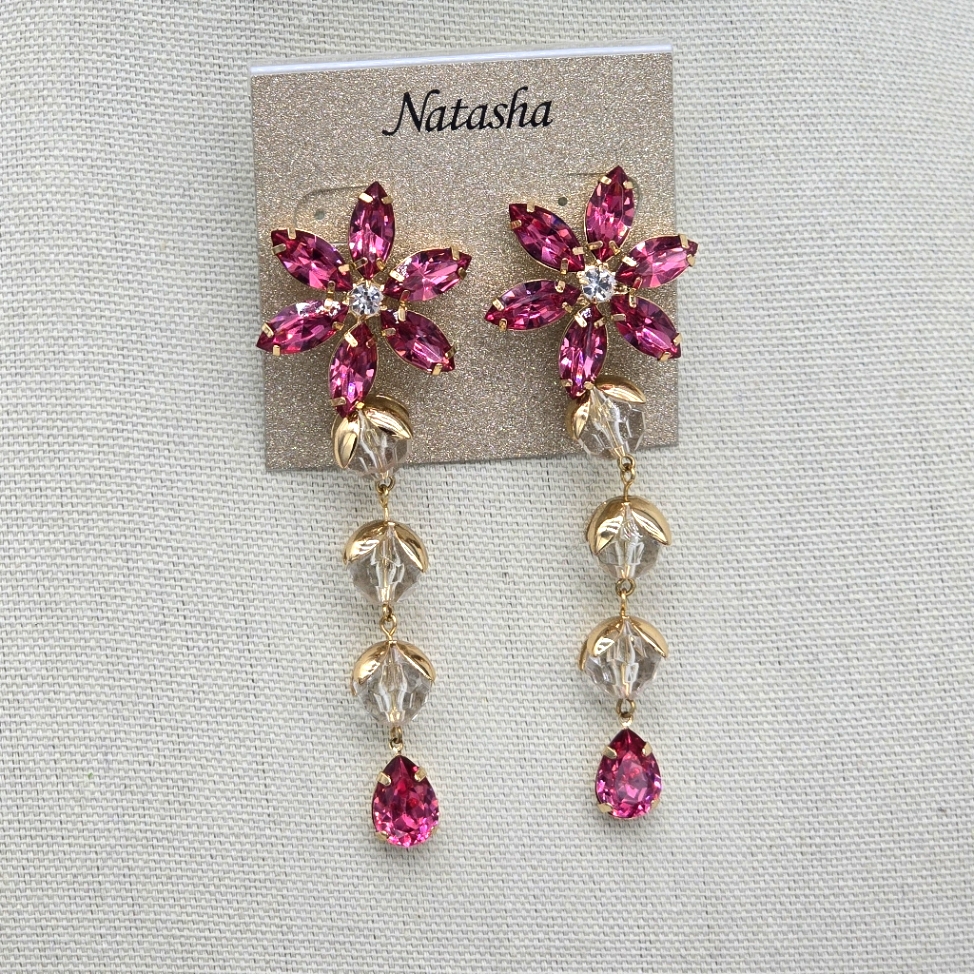 Natasha Couture Pink And Gold Floral Drop Earrings 16$